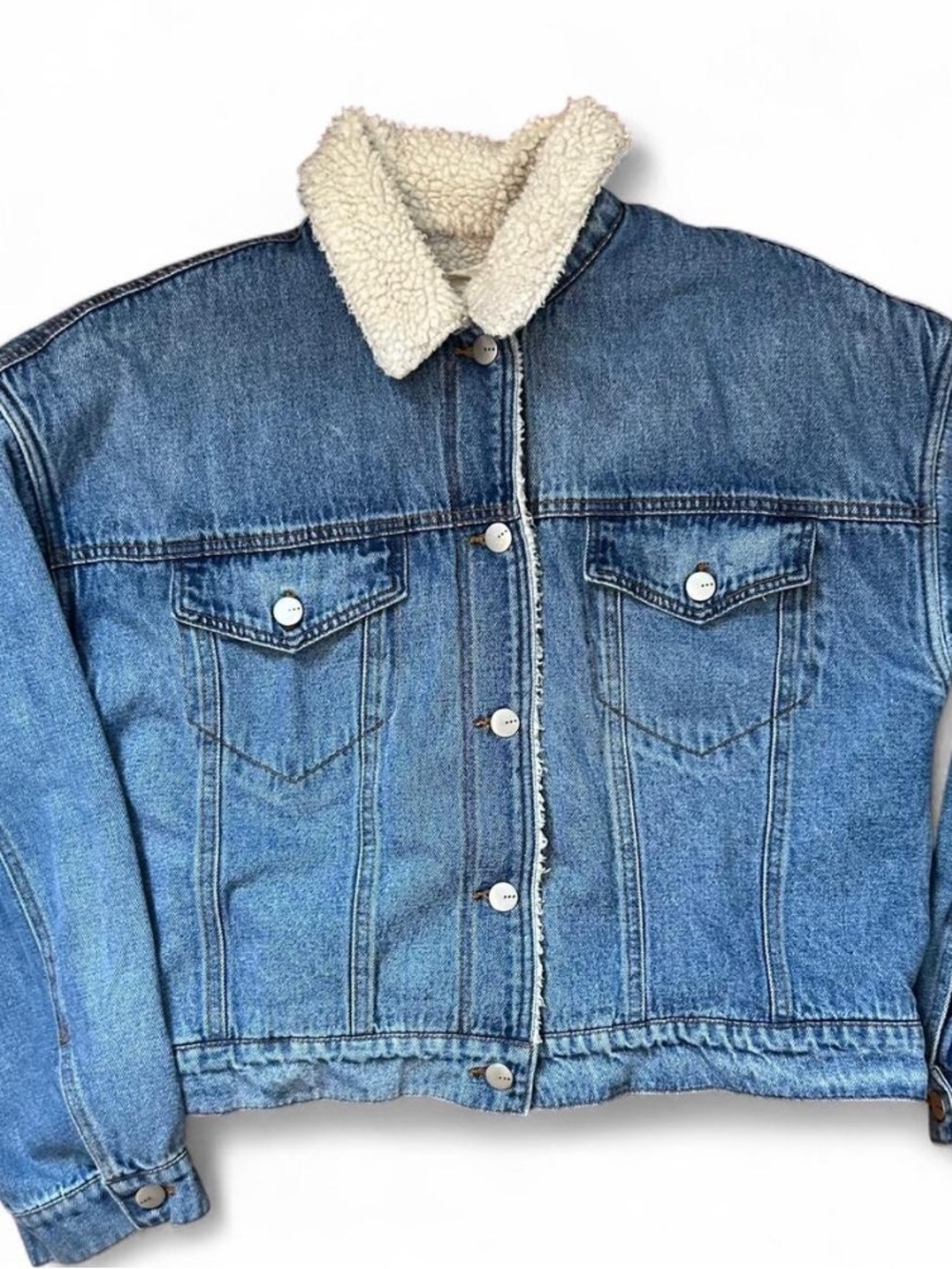 Sherpa-Lined Denim Jacket - Light Blue